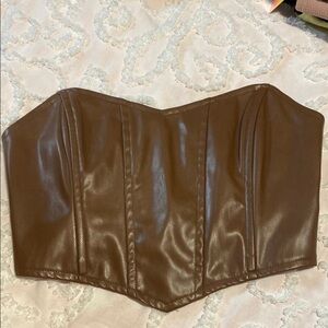 Brown Faux Leather Corset Top